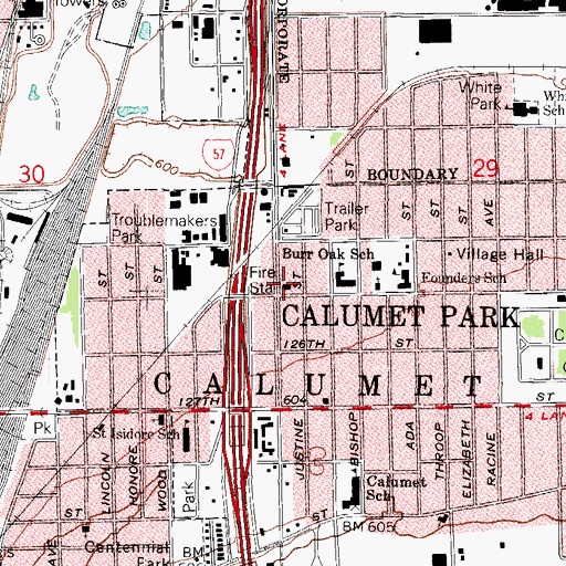 Topographic Map of Calumet Park Fire Department, IL
