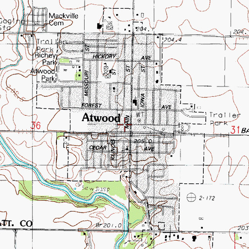 Topographic Map of Atwood Fire Protection District, IL