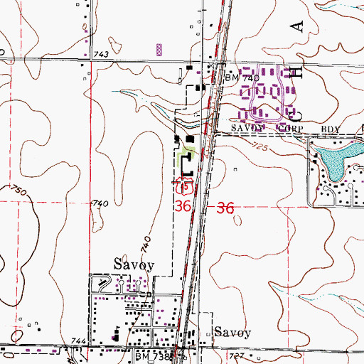 Topographic Map of Savoy Fire Department, IL