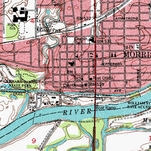 Topographic Map of Morris Fire Protection and Ambulance District Station 1, IL