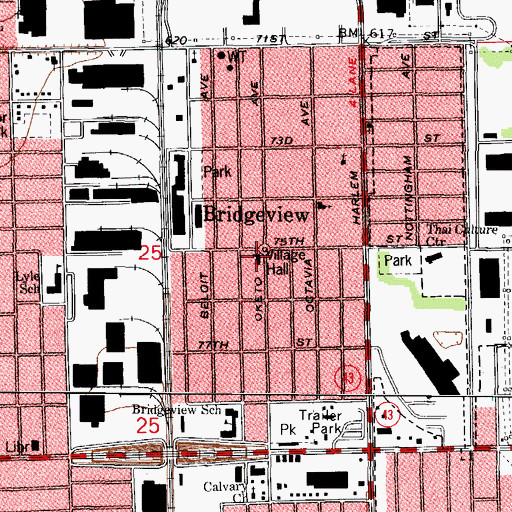 Topographic Map of Bridgeview Fire Department Station 1, IL