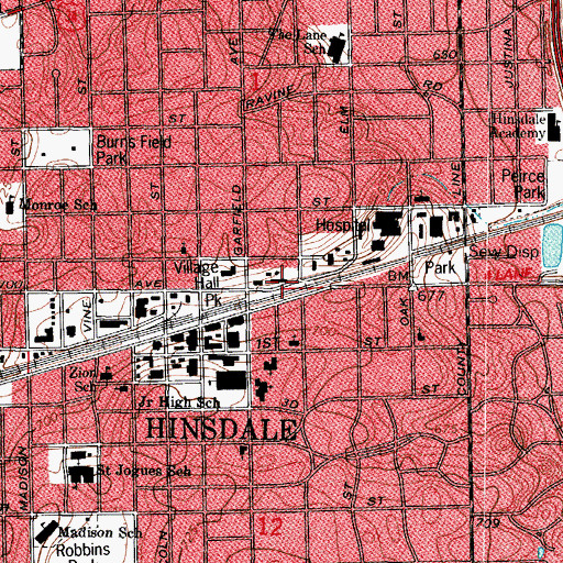 Topographic Map of Hinsdale Fire Department, IL