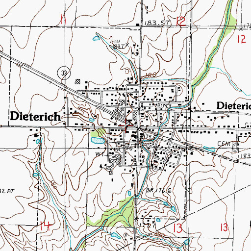 Topographic Map of Dieterich Fire Protection District, IL