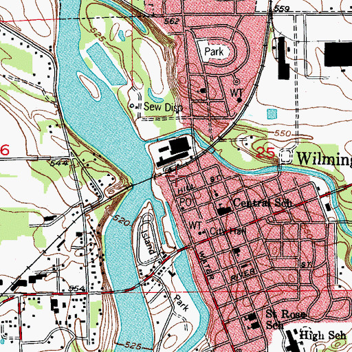 Topographic Map of Wilmington Fire Protection District, IL