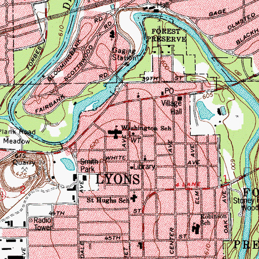 Topographic Map of Lyons Fire Department, IL