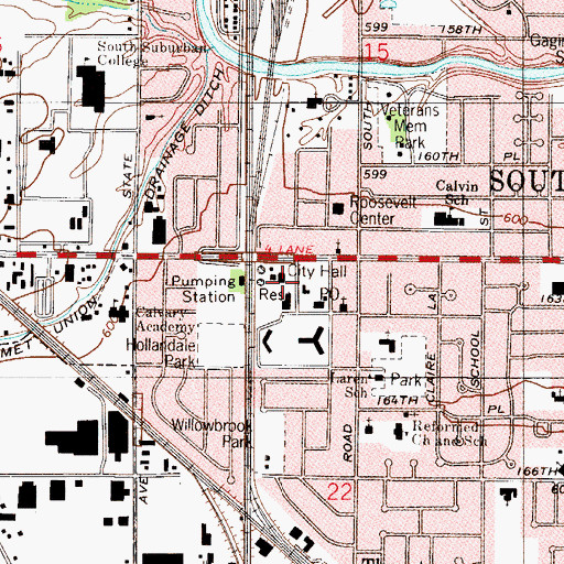 Topographic Map of South Holland Fire Department Station 1, IL