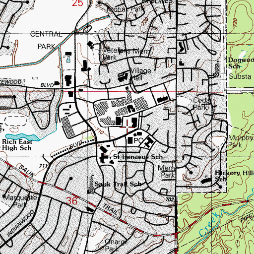 Topographic Map of Park Forest Fire Department, IL