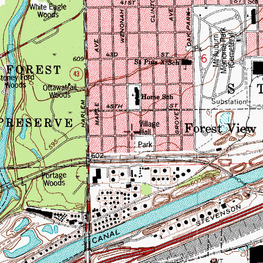 Topographic Map of Forest View Fire Department, IL