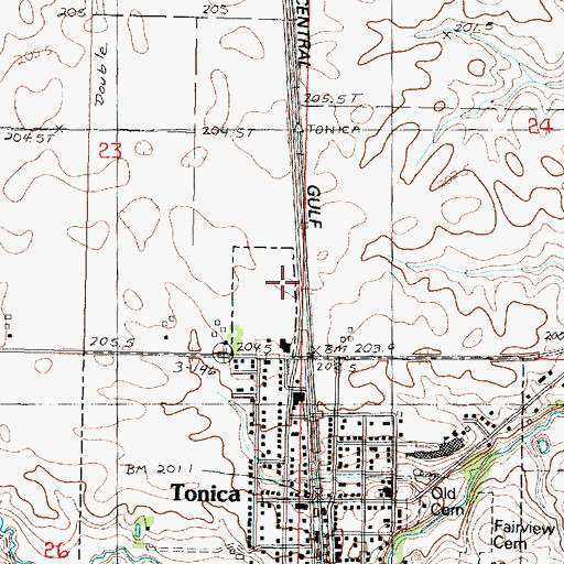 Topographic Map of Tonica Volunteer Fire Department, IL