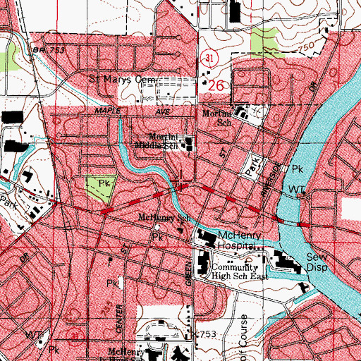 Topographic Map of McHenry Township Fire Protection District Station 1, IL
