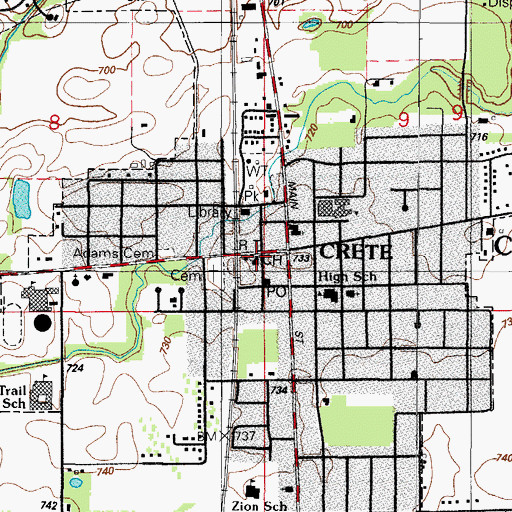 Topographic Map of Crete Fire Department Station 1, IL