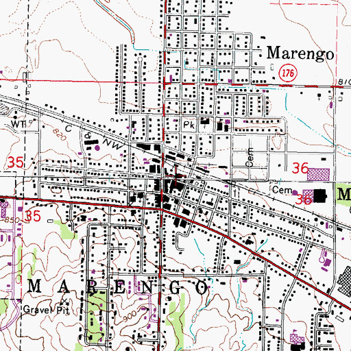 Topographic Map of Marengo Fire Protection District Station 1, IL