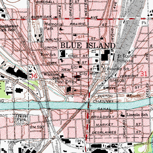 Topographic Map of Blue Island Fire Department Station 1, IL