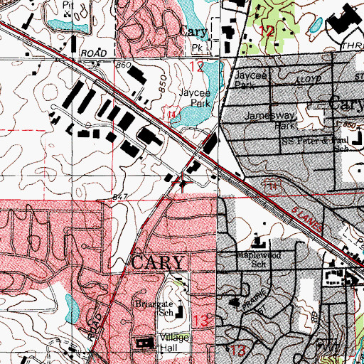 Topographic Map of Cary Fire Protection District Station 1, IL