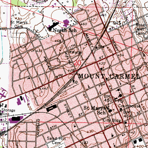 Topographic Map of Mount Carmel Fire Department, IL