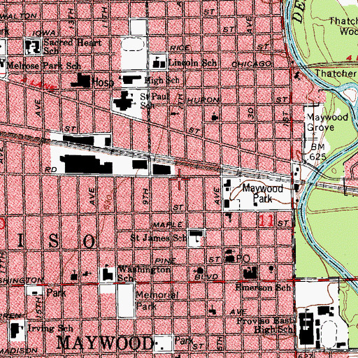 Topographic Map of Maywood Fire Department Station 1, IL