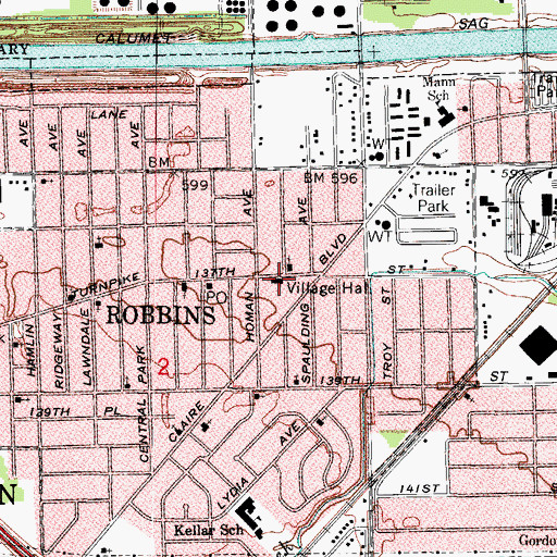 Topographic Map of Robbins Fire Department, IL