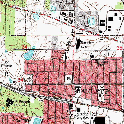 Topographic Map of Bartlett Fire Protection District Station 1, IL