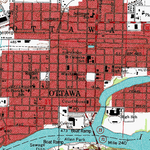 Topographic Map of Ottawa Fire Department, IL