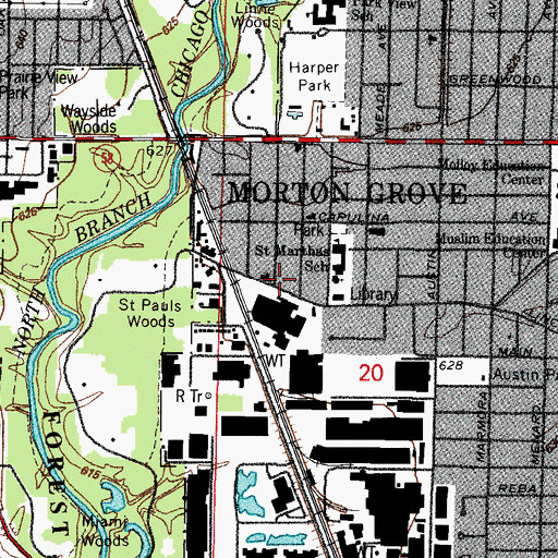 Topographic Map of Morton Grove Fire Department - Station 4 Headquarters, IL