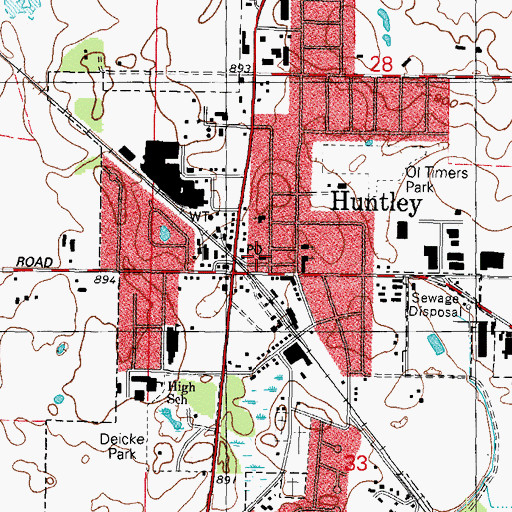 Topographic Map of Huntley Fire Protection District Station 1, IL