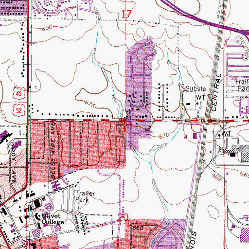 Topographic Map of Bourbonnais Fire Protection District, IL