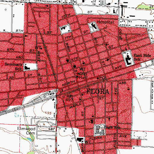 Topographic Map of Flora Volunteer Fire Department, IL