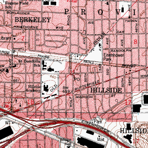 Topographic Map of Hillside Fire Department, IL