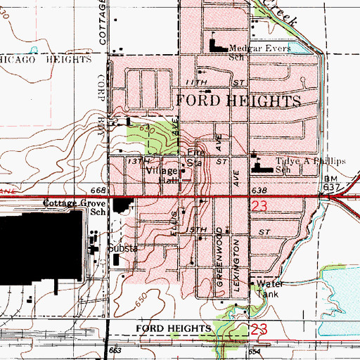 Topographic Map of Ford Heights Volunteer Fire Department, IL