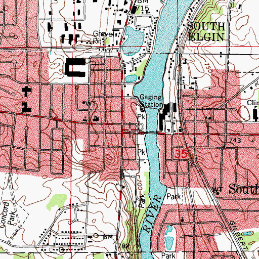 Topographic Map of South Elgin and Countryside Fire Protection District Station 1, IL