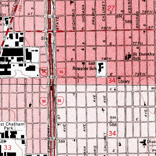 Topographic Map of Chicago Fire Department District 6 Station 122, IL