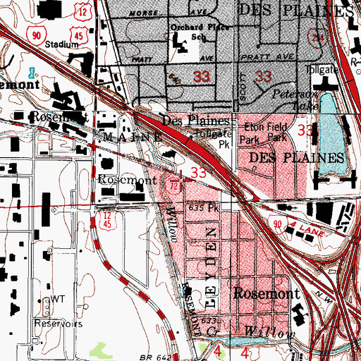 Topographic Map of Rosemont Fire Department Station 2, IL