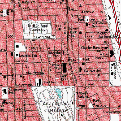 Topographic Map of Chicago Fire Department District 2 Station 83, IL