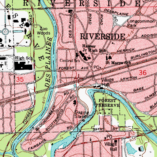 Topographic Map of Riverside Fire Department, IL