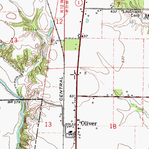 Topographic Map of Paris Fire Protection District - Oliver Fire Department, IL