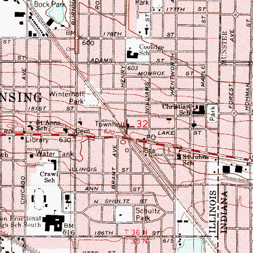 Topographic Map of Lansing Fire Department Station 1, IL