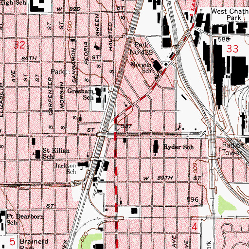 Topographic Map of Chicago Fire Department District 6 Station 73, IL