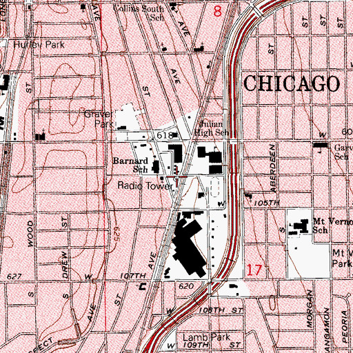 Topographic Map of Chicago Fire Department District 6 Station 24, IL