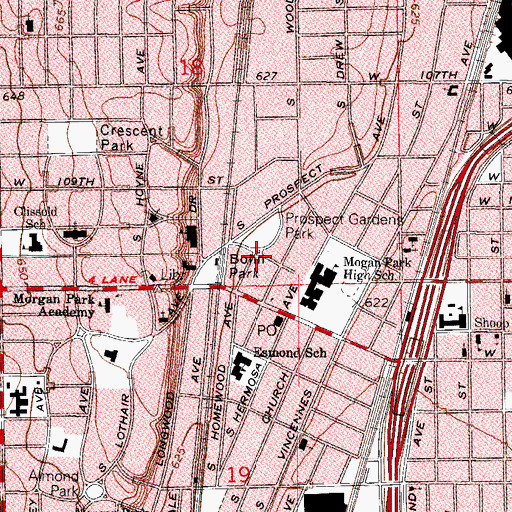 Topographic Map of Chicago Fire Department District 6 Station 120, IL