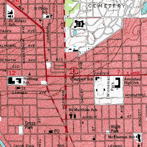 Topographic Map of Chicago Fire Department District 2 Station 110, IL