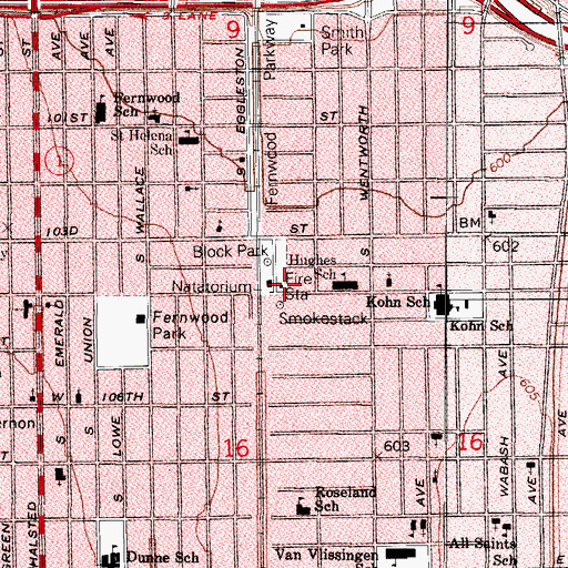 Topographic Map of Chicago Fire Department District 6 Station 93, IL