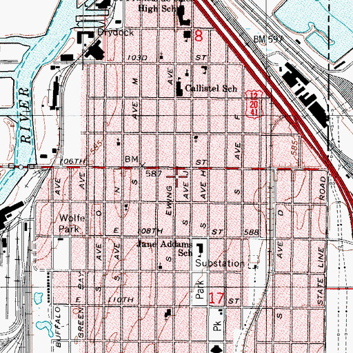 Topographic Map of Chicago Fire Department District 6 Station 74, IL