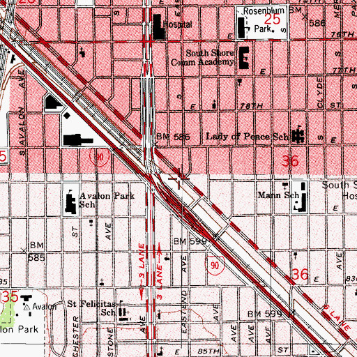 Topographic Map of Chicago Fire Department District 6 Station 72, IL