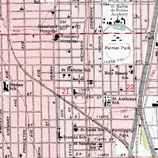 Topographic Map of Chicago Fire Department District 6 Station 62, IL