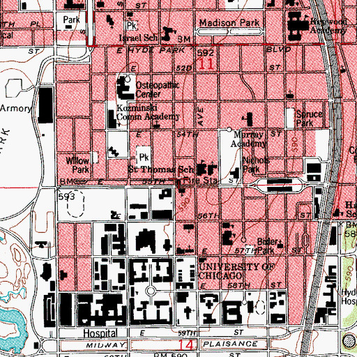 Topographic Map of Chicago Fire Department District 5 Station 60, IL