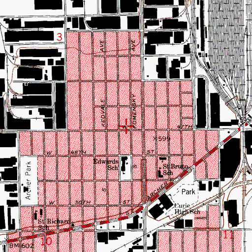 Topographic Map of Chicago Fire Department District 4 Station 34, IL
