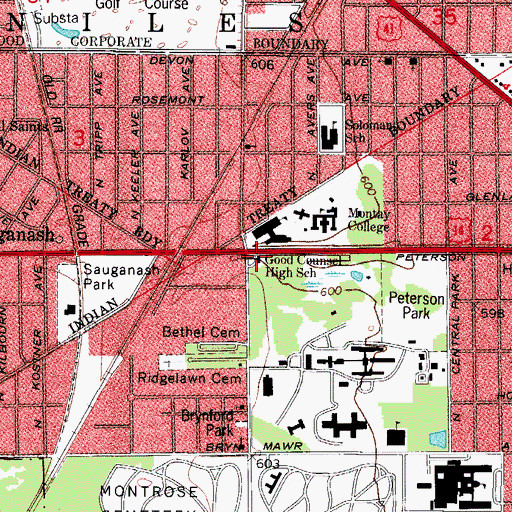 Topographic Map of Chicago Fire Department District 2 Station 89, IL