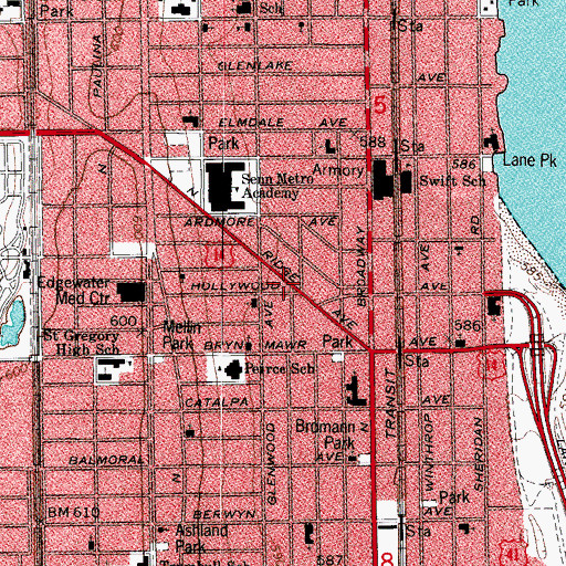 Topographic Map of Chicago Fire Department District 2 Station 59, IL