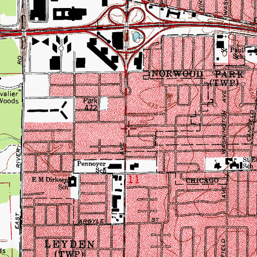 Topographic Map of Chicago Fire Department District 2 Station 11, IL