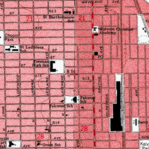 Topographic Map of Chicago Fire Department District 2 Station 7, IL